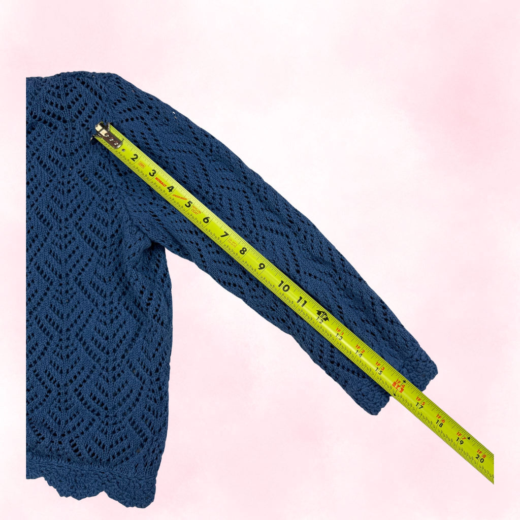 Emma James Women's Blue Crochet Open-Knit Button-Up Cardigan – Size L