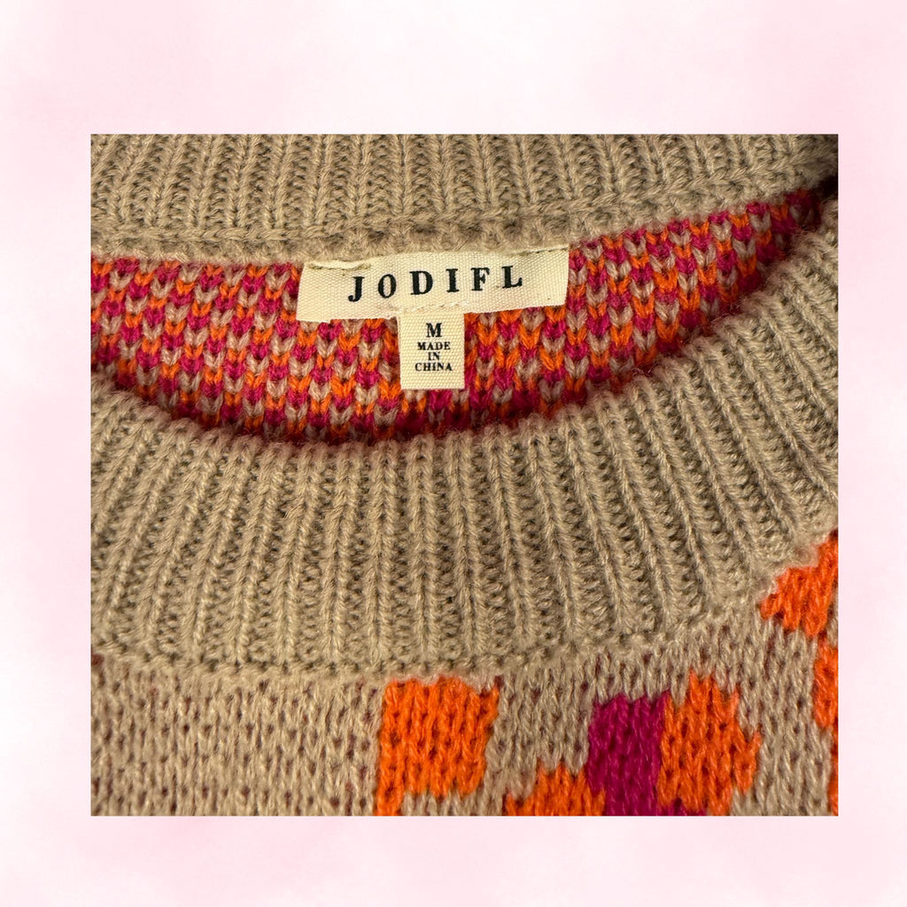 Jodifl Women's Tan Leopard Print Colorblock Puff Sleeve Sweater – Size M