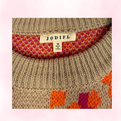 Jodifl Women's Tan Leopard Print Colorblock Puff Sleeve Sweater – Size M