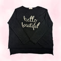 GILLI Women's Black Hello Beautiful Embroidered Sweater – Coquette Casual Chic Oversized Knit – Size M