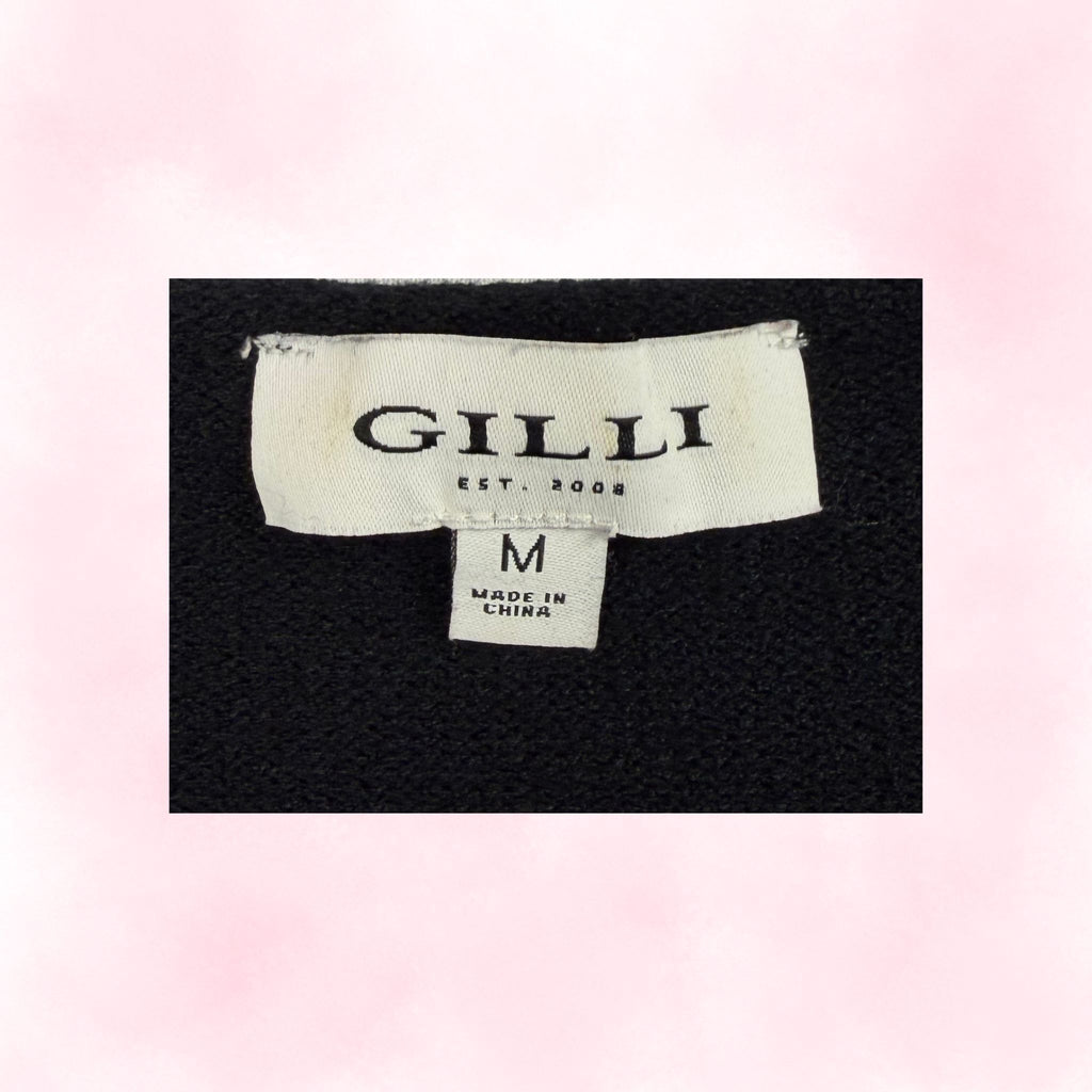 GILLI Women's Black Hello Beautiful Embroidered Sweater – Coquette Casual Chic Oversized Knit – Size M