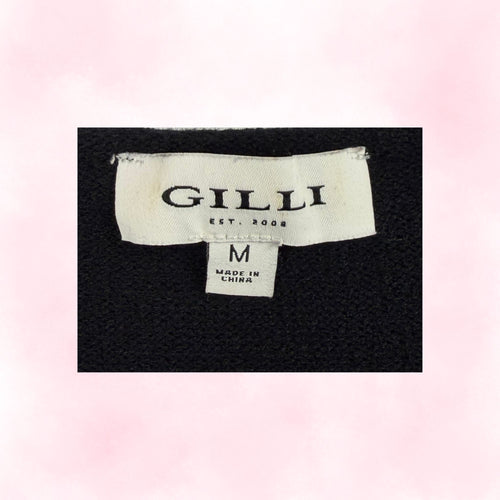 GILLI Women's Black Hello Beautiful Embroidered Sweater – Coquette Casual Chic Oversized Knit – Size M