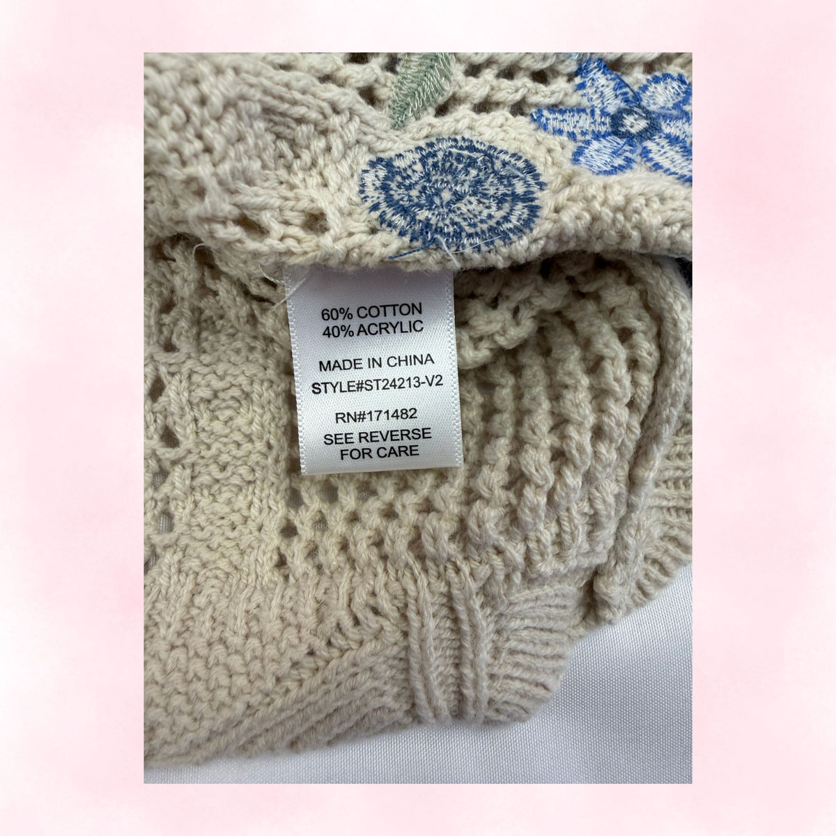Sincerely Jules Women's Cream Crochet Floral Embroidered Cropped Cardigan – Size L