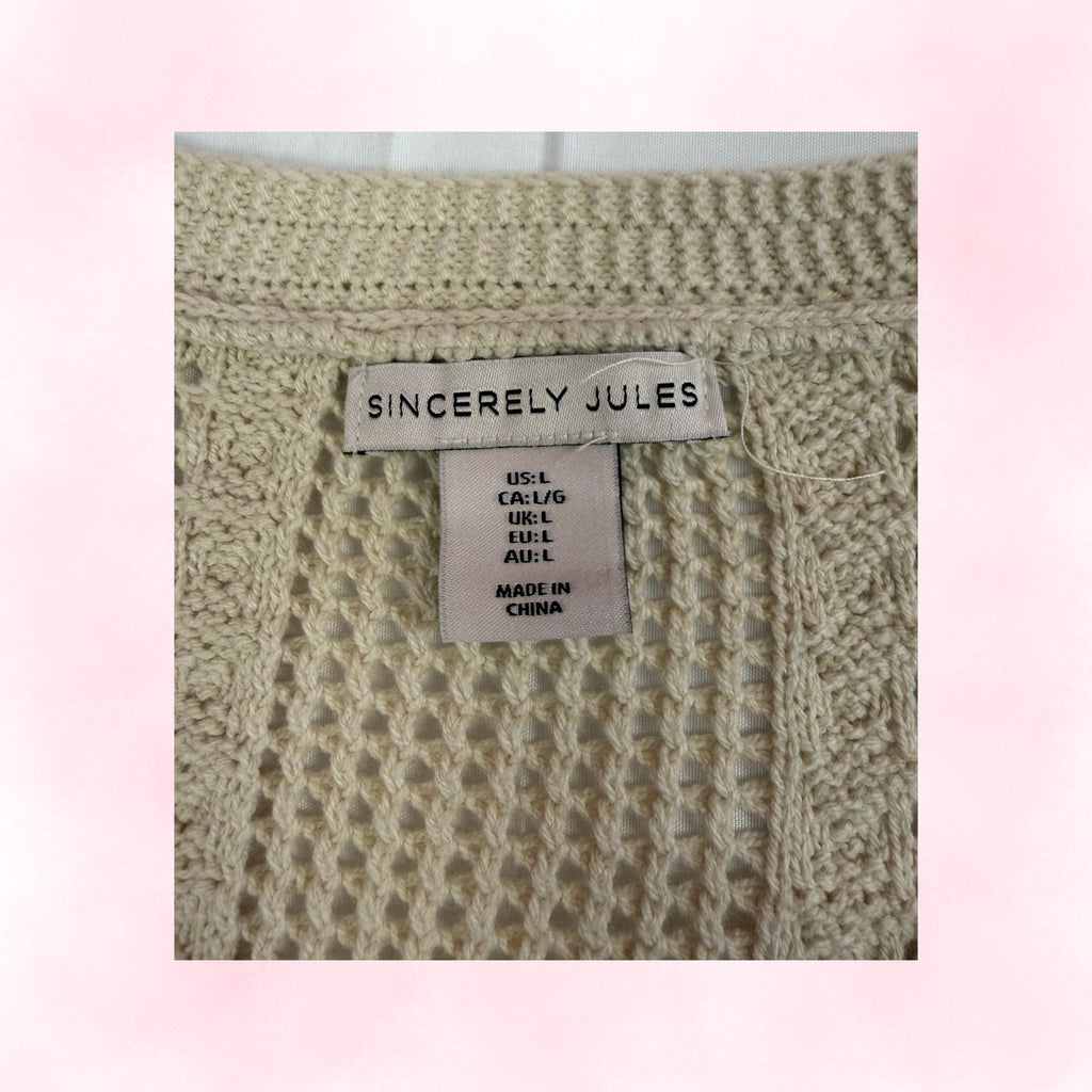 Sincerely Jules Women's Cream Crochet Floral Embroidered Cropped Cardigan – Size L
