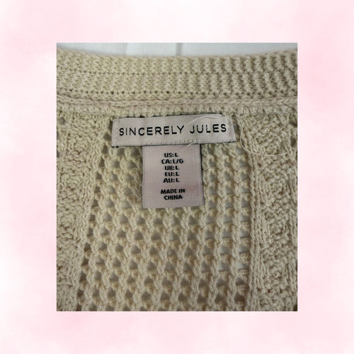 Sincerely Jules Women's Cream Crochet Floral Embroidered Cropped Cardigan – Size L