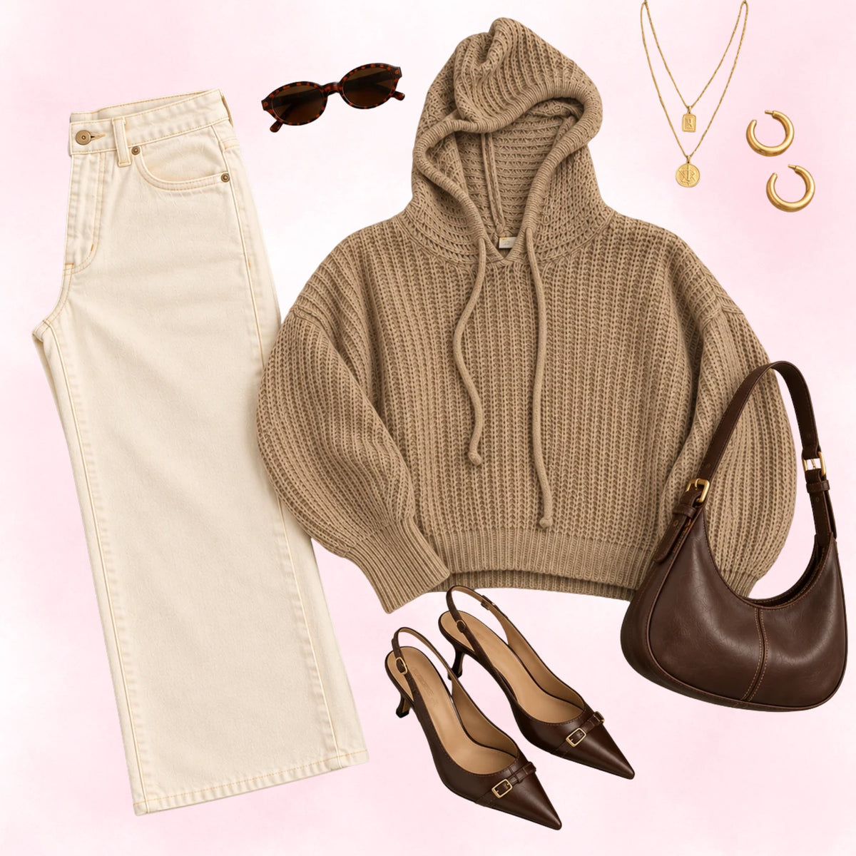 Sky & Sparrow Women's Tan Chunky Knit Hooded Sweater – Size M