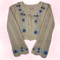 Sincerely Jules Women's Cream Crochet Floral Embroidered Cropped Cardigan – Size L