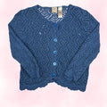 Emma James Women's Blue Crochet Open-Knit Button-Up Cardigan – Size L